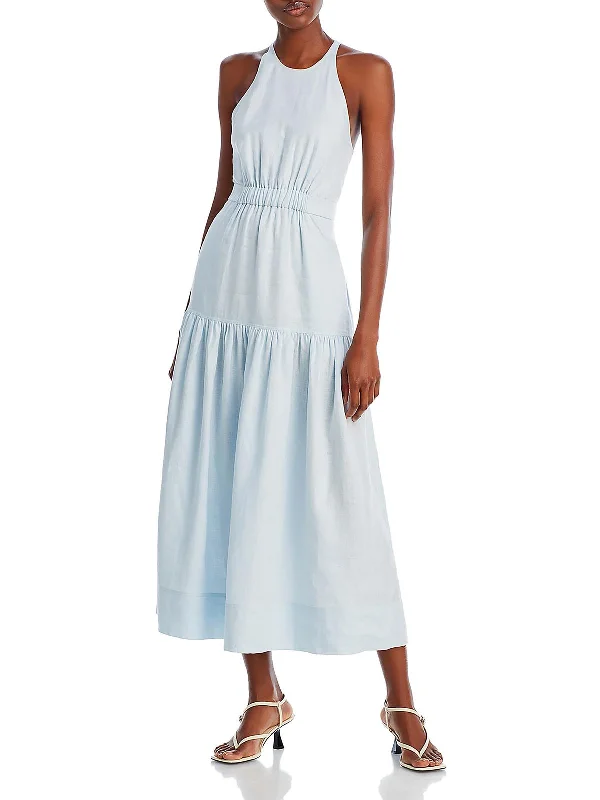 Backless maxi dress-Wrenley Womens Linen Long Maxi Dress