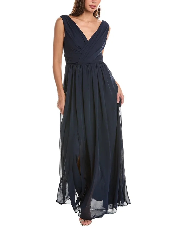 Maxi dress with bell cuffs-Dessy Collection Draped Chiffon Maxi Dress