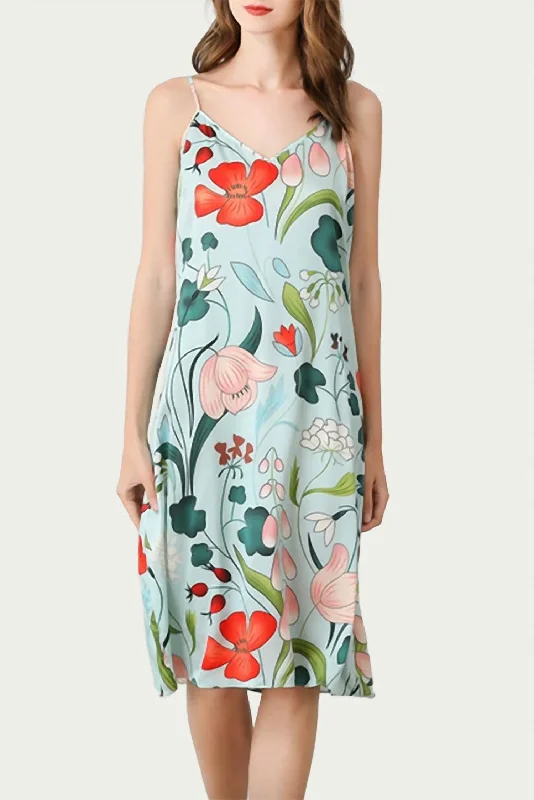 Tropical print midi dress-Mulberry Floral-Print Silk Midi Slip Dress in Sky Blue