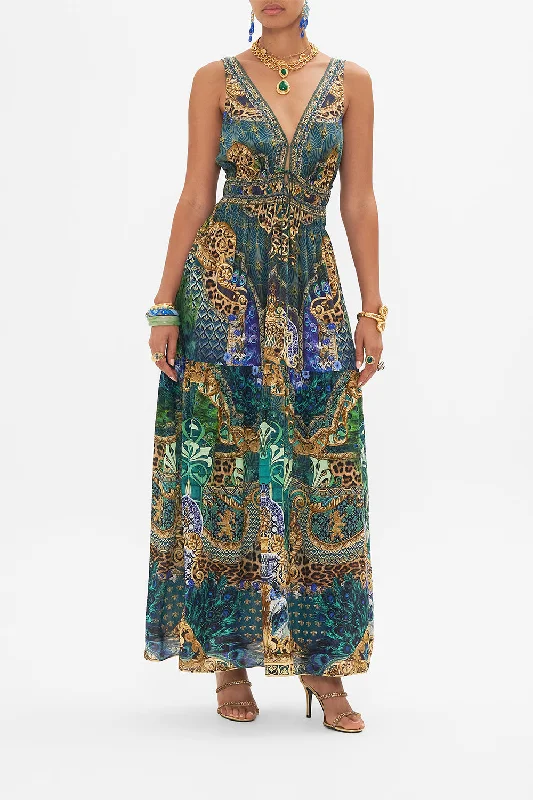 Maxi dress with ruching-SHIRRED WAIST DETAIL LONG DRESS FAN DANCE