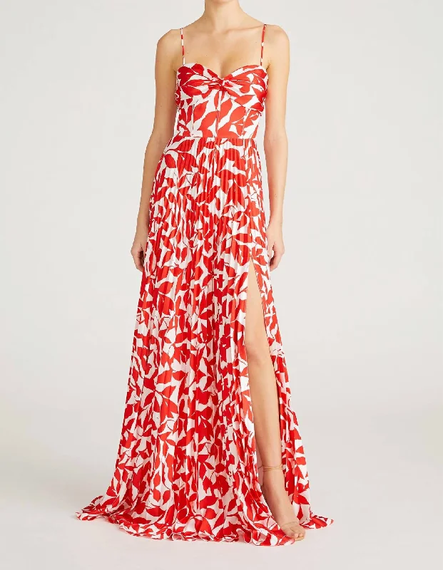 Floral maxi dress with smocking-Cameron Sleeveless Long Dress In Falling Leaves