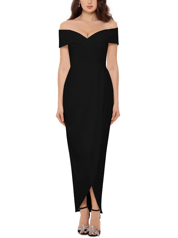 Maxi dress with pockets-Petites Womens Crepe Maxi Evening Dress