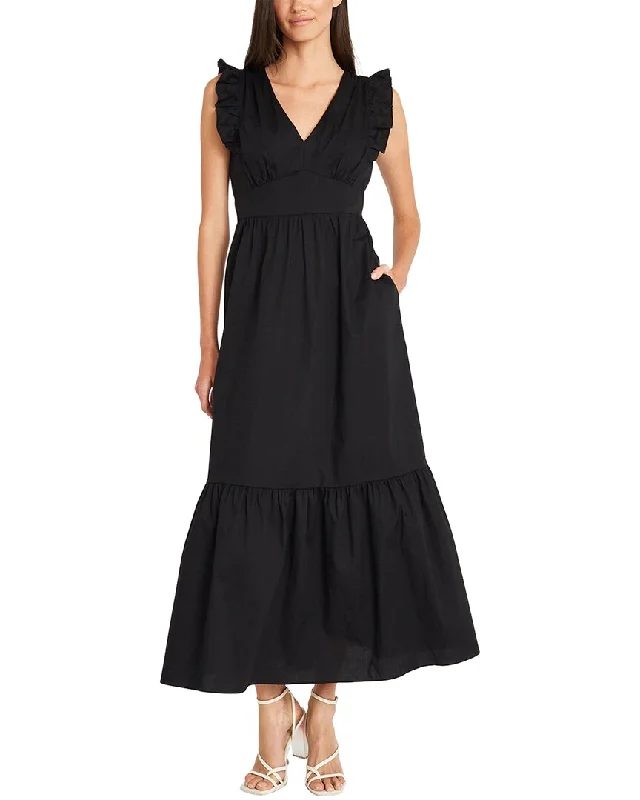 Maxi dress with tulle overlay-Maggy London Poplin Maxi Dress