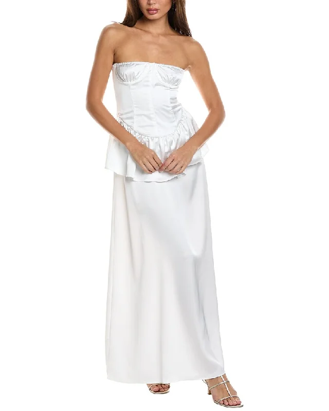 Maxi dress with wrap design-WeWoreWhat Strapless Corset Peplum Maxi Dress