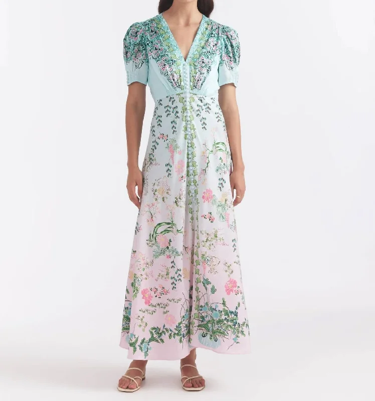 Maxi dress with lace overlay-Lea Long Dress In Willow Garden