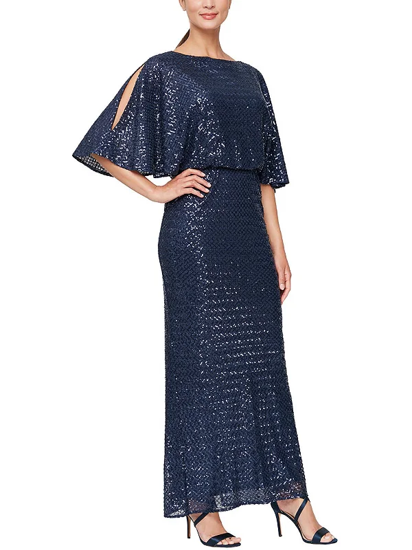 Casual summer maxi dress-Womens Sequined Maxi Evening Dress