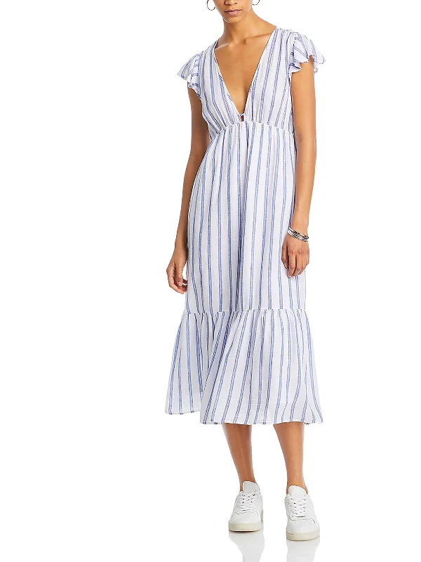 Off-shoulder maxi dress-Tina Womens Striped Cotton Maxi Dress