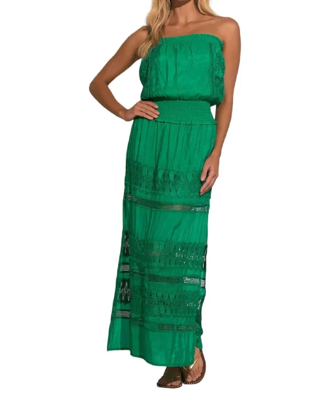 Peasant style maxi dress-Wymara Crochet Strapless Maxi Dress In Green