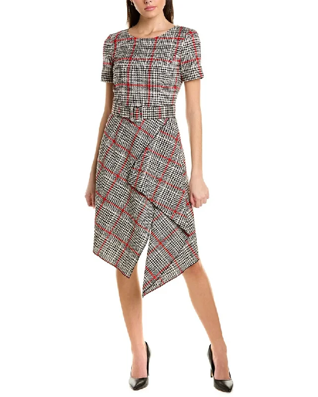 Utility style midi dress-Oscar de la Renta Tartan Tweed Midi Dress