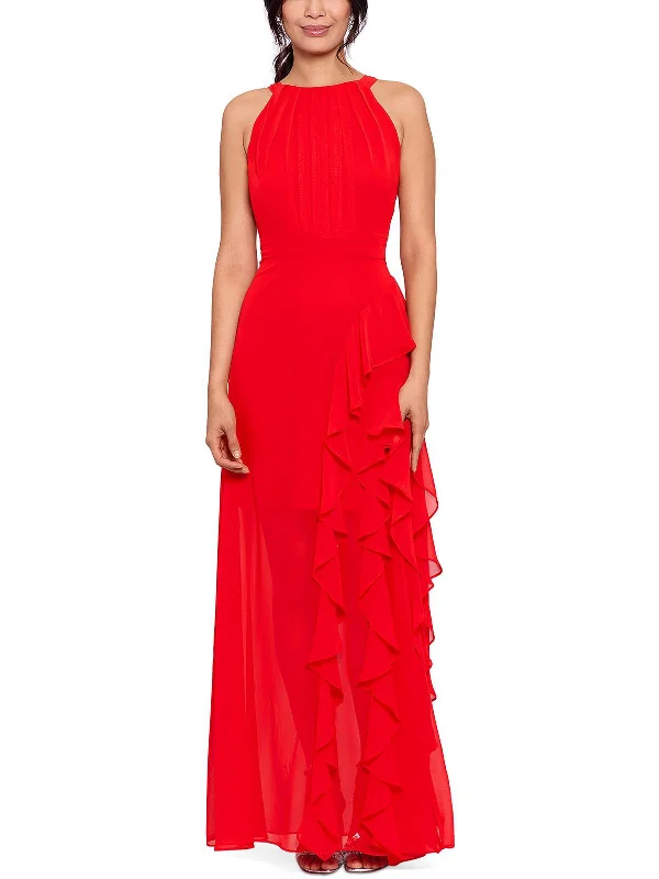 Maxi dress with tulip skirt-Petites Womens Halter Maxi Evening Dress