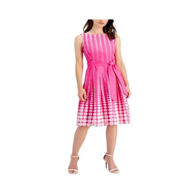 Camisole mini dress-Anne Klein Women's Printed Cotton Fit And Flare Dress With Sash Pink Size 4