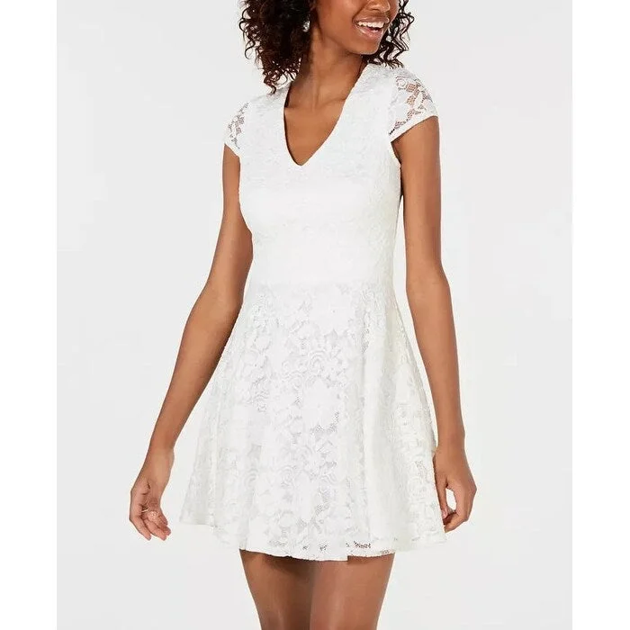 Evening mini dress-B Darlin Junior's Lace Tie Back Fit & Flare Dress White Size 3/4