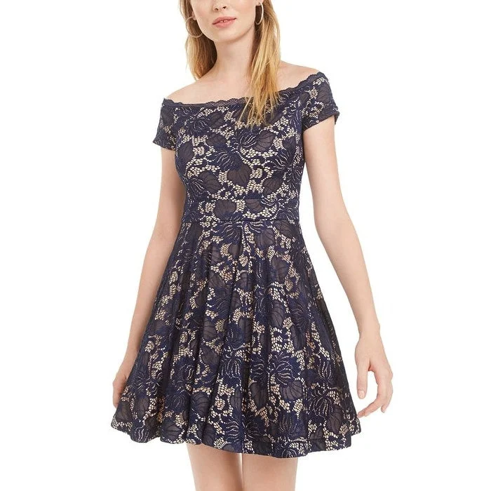 Fit and flare mini dress-B. Darlin Womens Lace Overlay Short Fit & Flare Dress Navy Size 1-2