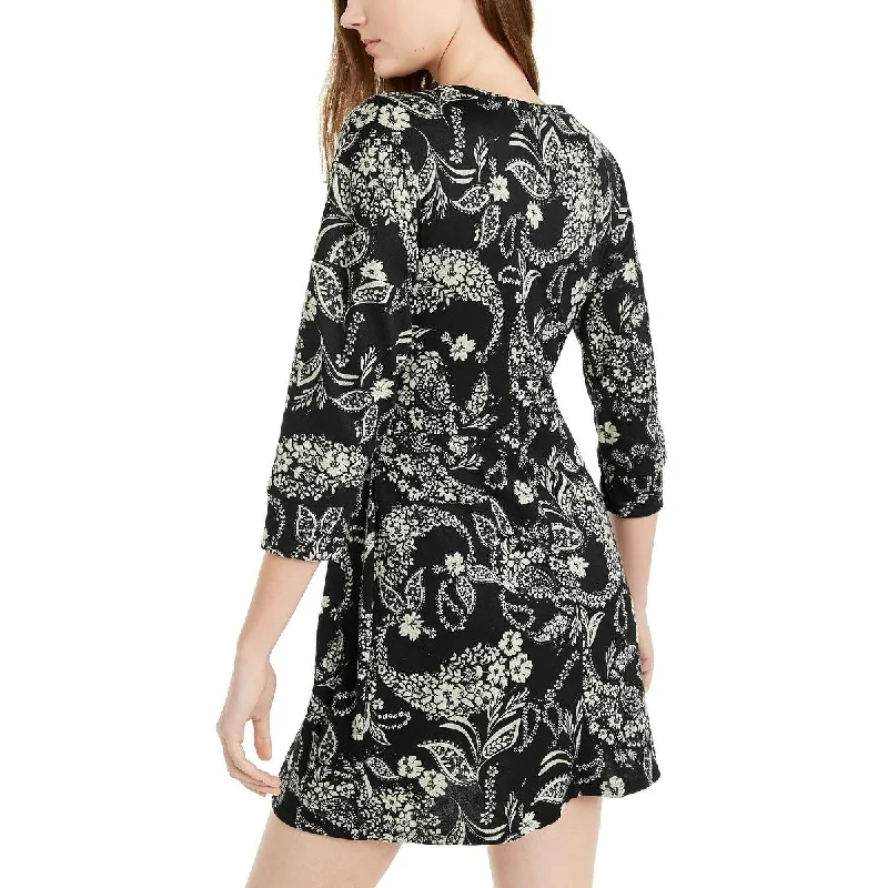 Embroidered mini dress-Be Bop Women's Paisley Floral Fit & Flare Dress Black Size Xx-Small