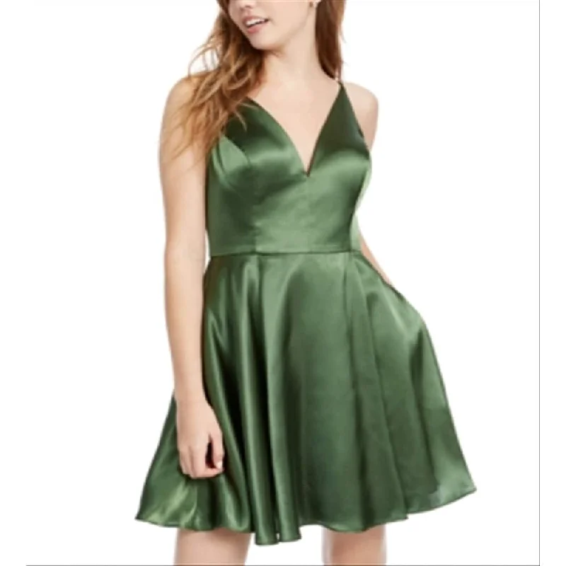 Velvet mini dress-Blondie Nites Junior's Lace Up Back Satin Fit & Flare Dress Green Size 1