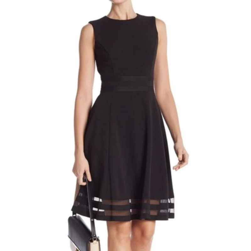 Short sleeve mini dress-Calvin Klein Women's Illusion-Trim Fit & Flare Dress Regular & Petite Sizes Black Size 0