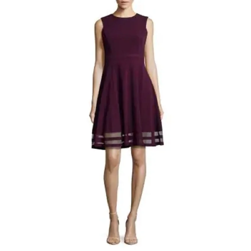 Red mini dress-Calvin Klein Women's Illusion-Trim Fit & Flare Dress Regular & Petite Sizes Purple Size 4