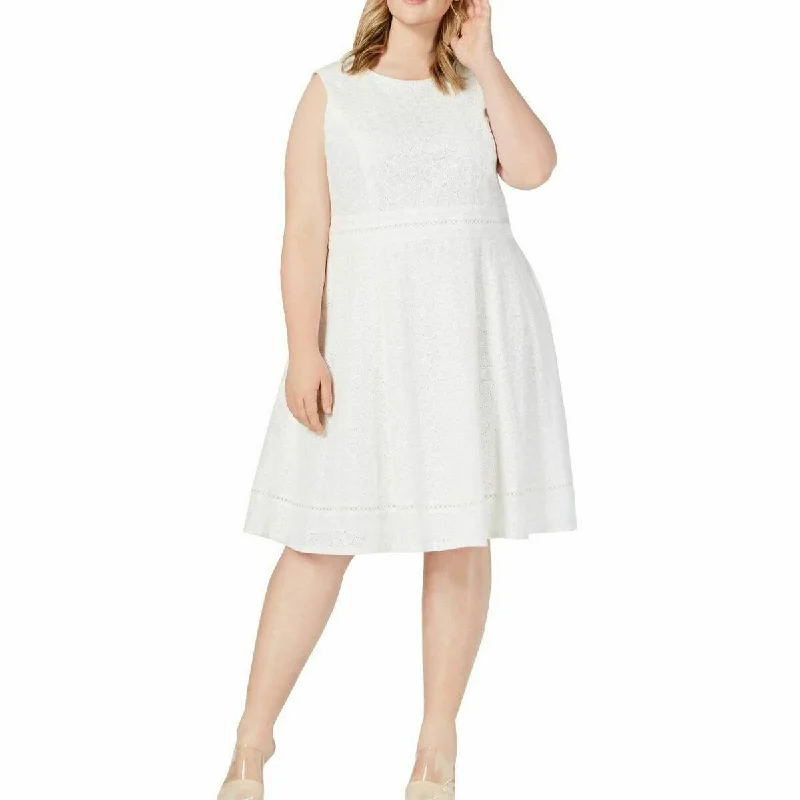 Shift mini dress-Calvin Klein Women's Plus Size Eyelet Fit And Flare Dress White Size 14W