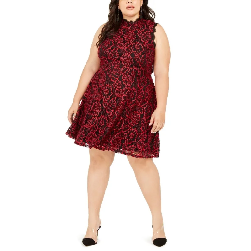 Bardot mini dress-City Studios Juniors' Plus Lace Fit & Flare Dress Red Size Petite Small - Petite Small