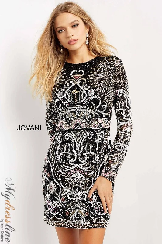 Cowl neck mini dress-Jovani 07519