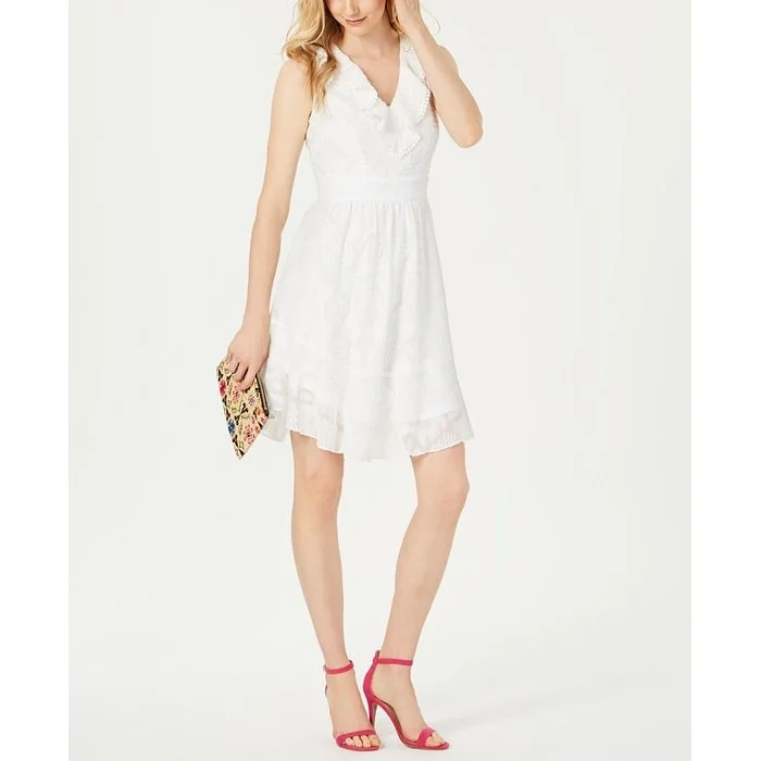 Trapeze mini dress-Julia Jordan Women's Ruffled Sleeveless Fit & Flare Dress White Size 14