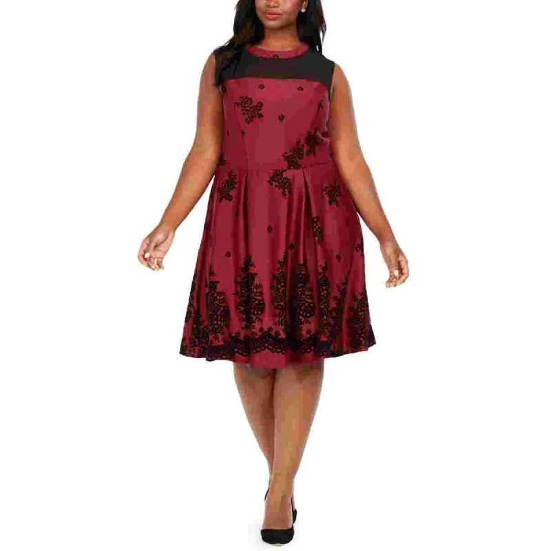 Black mini dress-Love Squared Women's Trendy Plus Size Flocked-Velvet Fit & Flare Dress Purple Size 1X