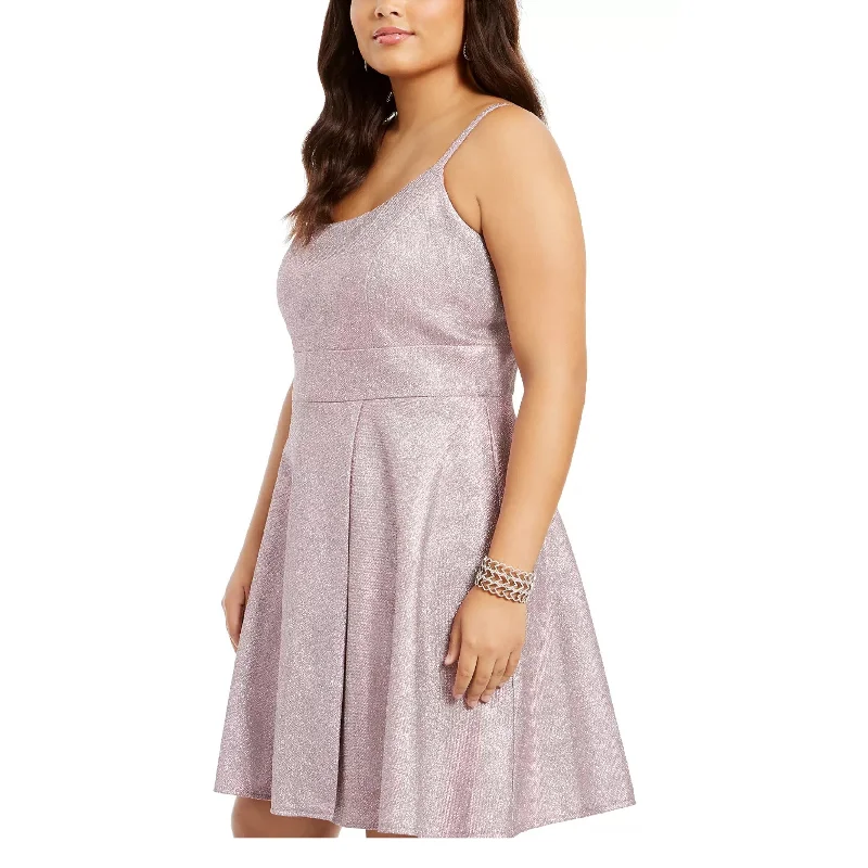 Street style mini dress-Morgan & Co Women's Plus Size Sparkle Fit & Flare Dress Pink Size 16W