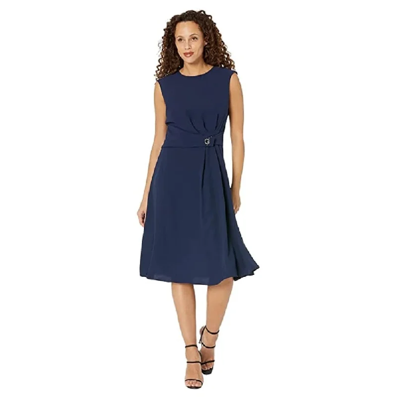 Cowl neck mini dress-Ralph Lauren Women's Double Faced Fit And Flare Dress Blue Size 14