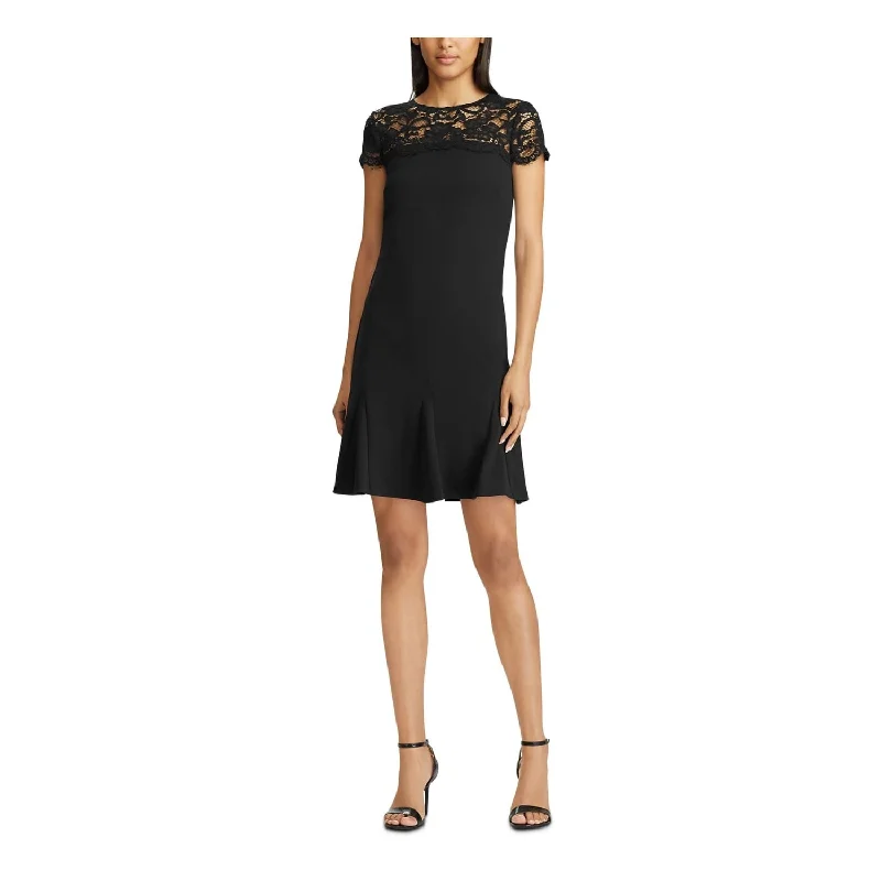 Fit and flare mini dress-Ralph Lauren Women's Jewel Neck Above The Knee Fit Flare Dress Black Size 2