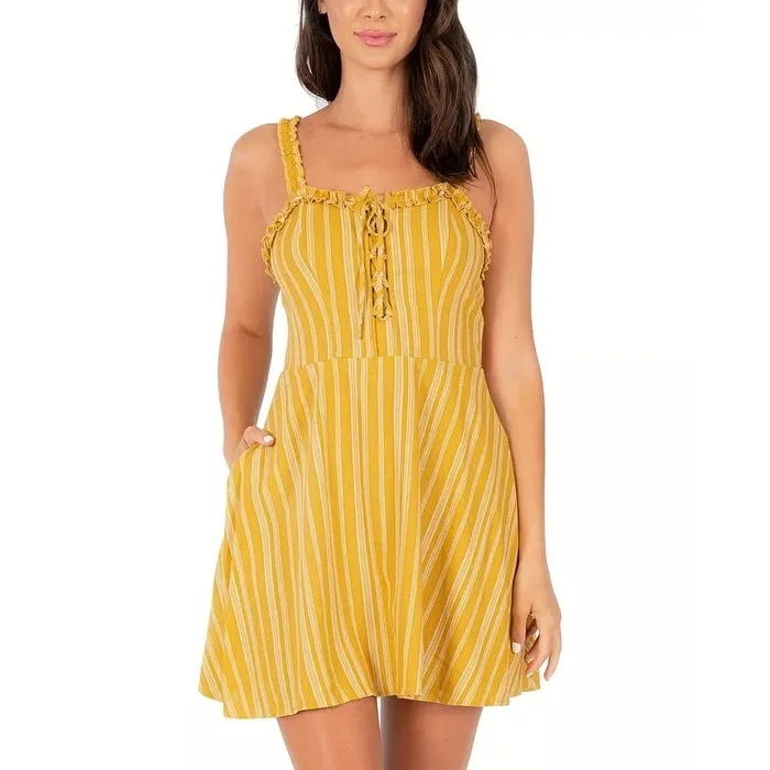 T-shirt mini dress-Speechless Junior's Striped Fit & Flare Dress Yellow/Whitesize X-Small