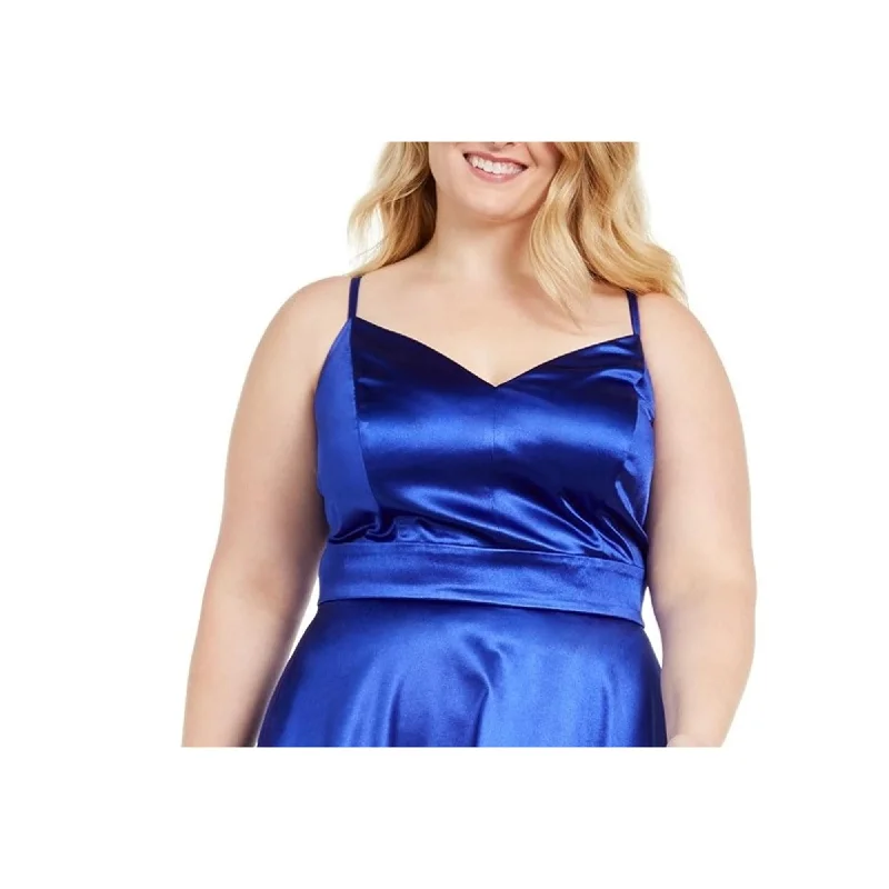 Keyhole mini dress-Teeze Me Juniors' Plus Size Satin Fit & Flare Dress Blue Size 18