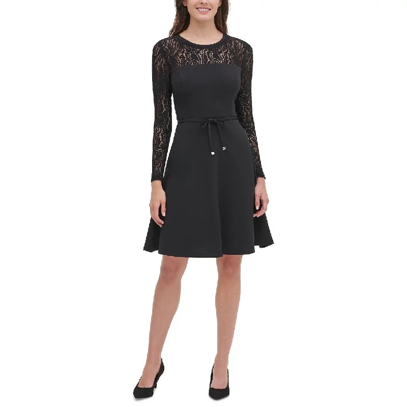 Vacation mini dress-Tommy Hilfiger Women's Lace Sleeve Fit & Flare Dress Black Size 8