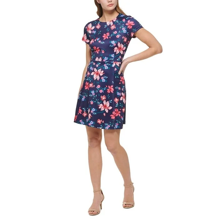 Printed mini dress-Vince Camuto Women's Printed Fit & Flare Dress Blue