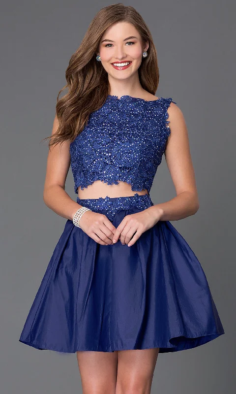 Modern design cocktail dress-Short Two-Piece Party Dress with Lace Bodice