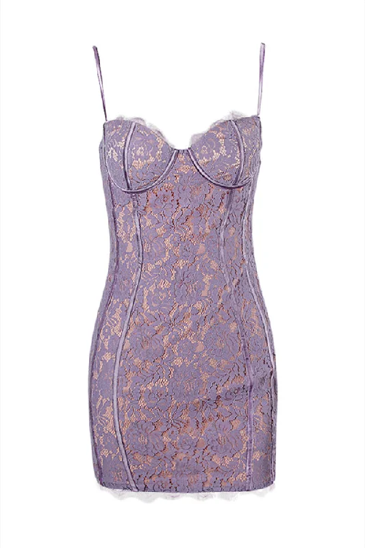 Cut-out mini dress-Purple Lace Appliques Bodycon Short Dress