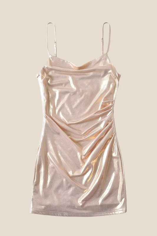 Evening mini dress-Straps Champagne Ruched Tight Short Dress