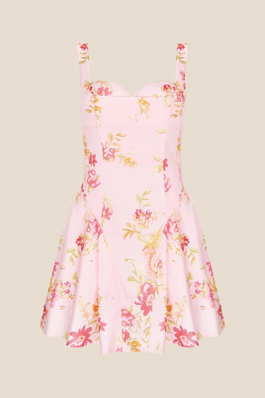 Everyday mini dress-Straps Floral Print A-line Short Dress