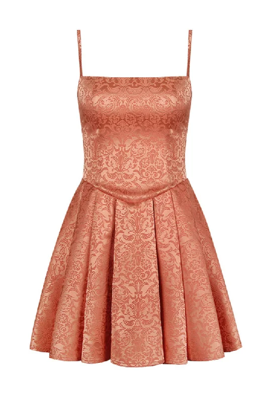 Embellished mini dress-Straps Orange Back Bow Pleated Short Dress