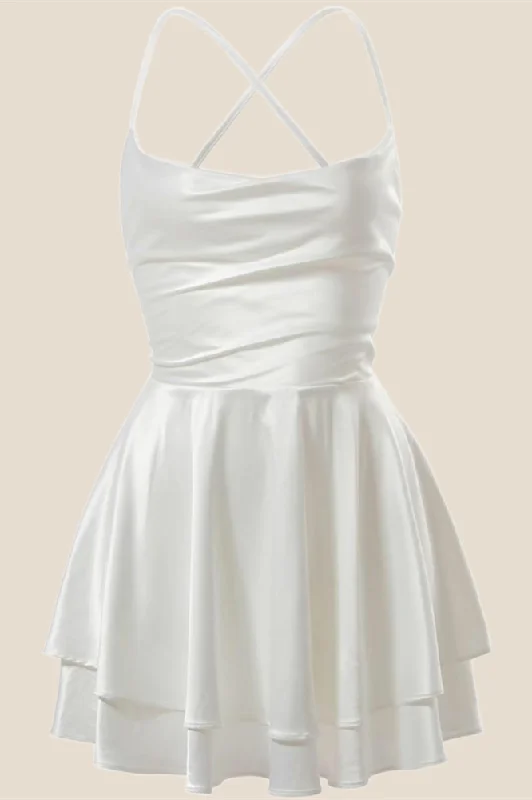 Work mini dress-Straps White Satin A-line Short Homecoming Dress