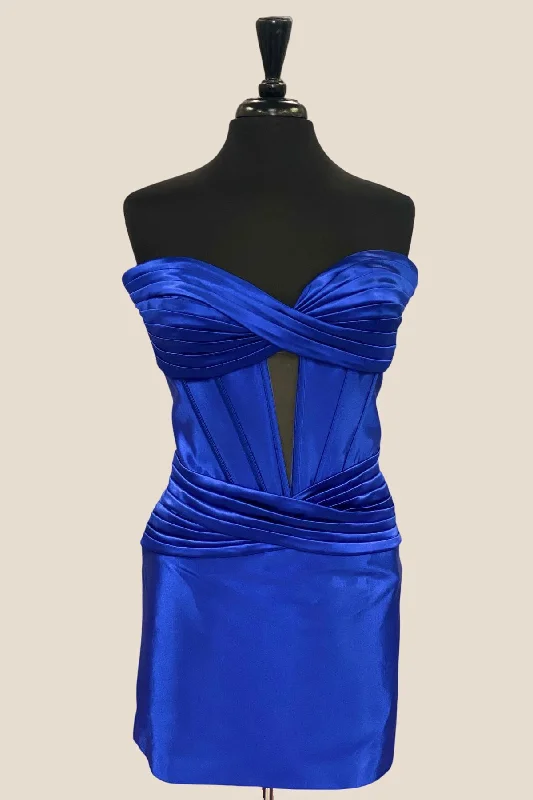 Shift mini dress-Sweetheart Royal Blue Keyhole Bodycon Short Dress