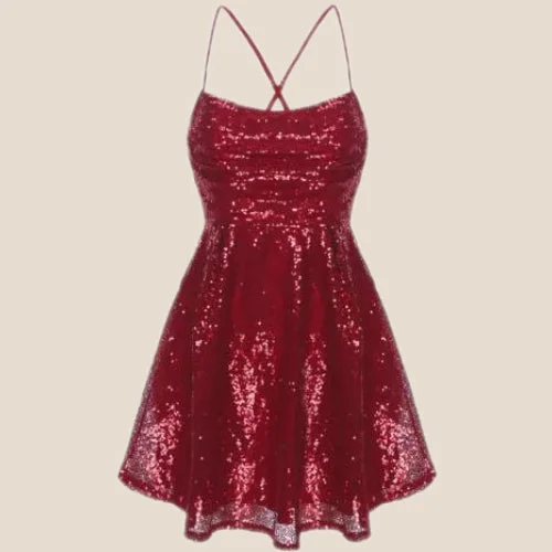 Sweatshirt mini dress-Wine Red Sequin Short Dress with Bow Back