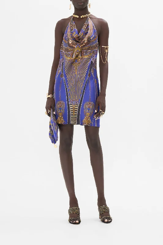 Ruffle mini dress-DRAPED SHORT DRESS WITH NECKPIECE MY FAIR PHARAOH