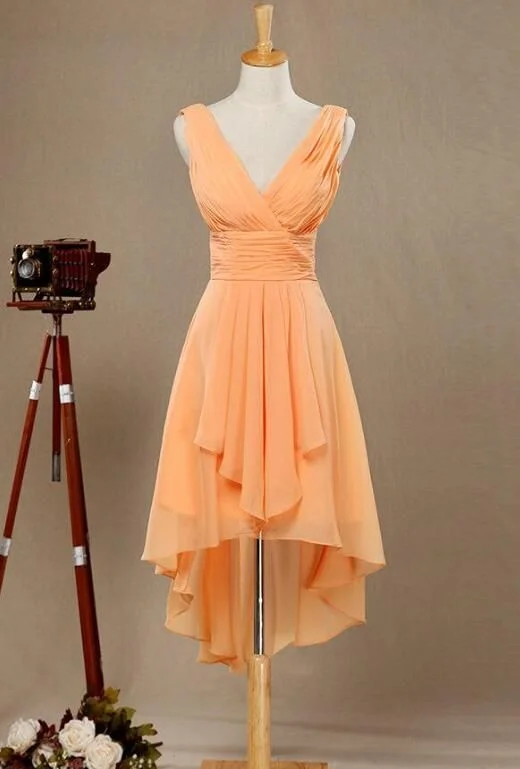 High-low cocktail dress-Simple Pretty Orange High Low Homecoming Dress, Lovely Party Dress C668