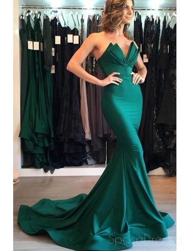 Nautical theme beach maxi dress-Emerald Green Mermaid Simple Cheap Formal Prom Dresses, 17068