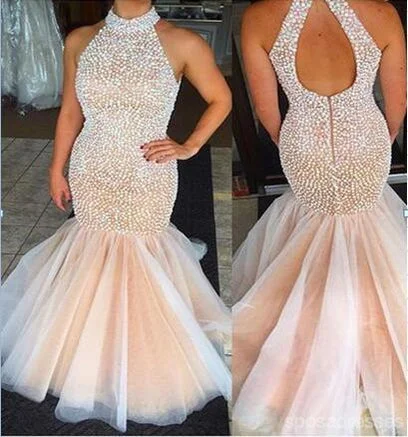 Adjustable waist summer maxi dress-2017 Tulle Mermaid Evening Prom Dress, Long Cheap Evening Prom Dress, Pearls Prom Dress, 2017 Prom Dress, Formal Prom Dress, 17020