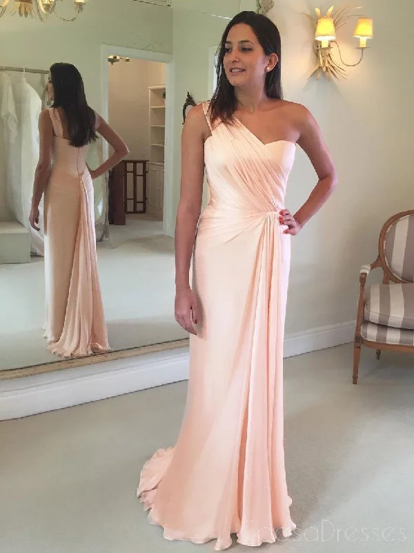 Asymmetrical design boho maxi dress-2018 Blush Pink One Shoulder Mermaid Chiffon Custom Long Evening Prom Dresses, 17365