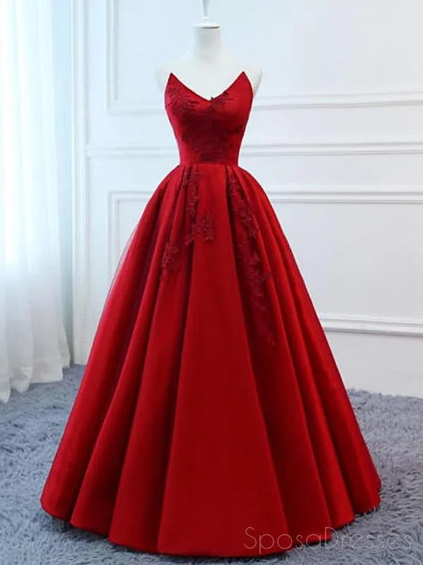 Peplum detail elegant maxi dress-Red V Neck A-line Custom Long Evening Prom Dresses, 17717