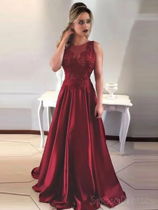 Side slit summer maxi dress-2018 Sexy Backless Maroon A-line Long Evening Prom Dresses, 17702