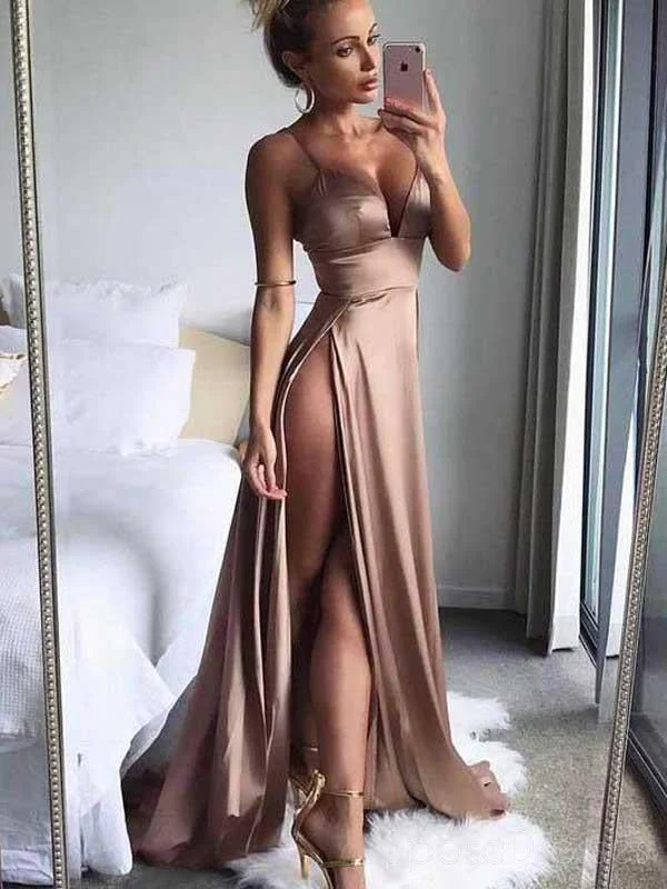 Bohemian print casual maxi dress-Simple Sexy Side Slit V Neck Affordable Long Evening Prom Dresses, 17457