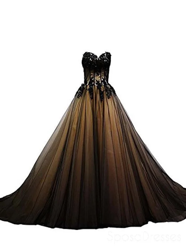 Artistic design elegant maxi dress-2018 Sweetheart Black Tulle A line Long Evening Prom Dresses, 17676